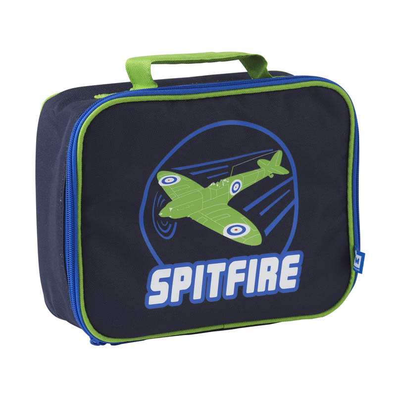 reusable blue and green kids cool lunchbox with spitfire aviation artwork by imperial war museums main image